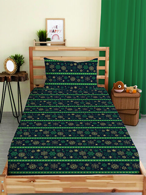 Evmila Yılbaşı Desenli Tek Kişilik Baskılı Lastikli Çarşaf Takımı– 100x200cm - S000486336-23173