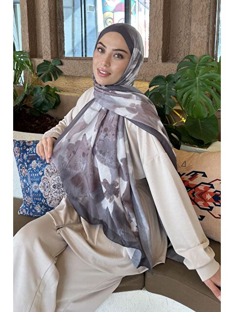 Lamelif Flora Garden Desen Bambu Şal Toprak - S000529579-14742