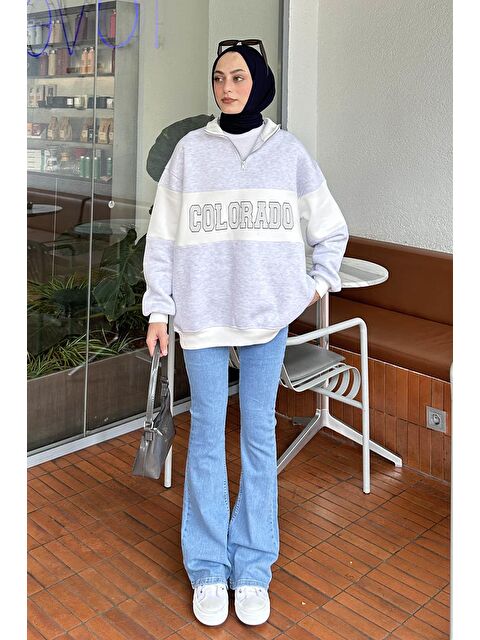Lamelif Colorado Baskılı Üç İplik Sweatshirt Gri - S000517840-20600