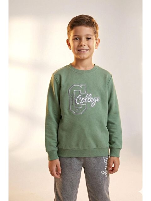 Breeze Erkek Çocuk Eşofman Takımı Kolej Rüzgarı Yazı Nakışlı Mint Yeşili (5-10 Yaş) - S000501810-1180