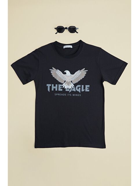 Fullamoda Kartal Baskılı Bisiklet Yaka Erkek Çocuk Tişört