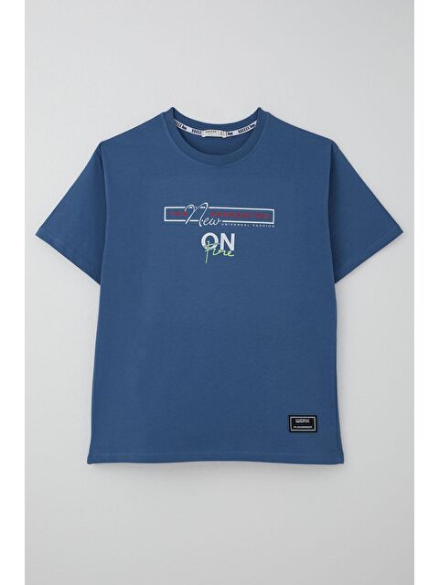 Breeze Erkek Çocuk Tişört Yazı Baskılı Arma Detaylı İndigo (9-14 Yaş) - S000502018-23093