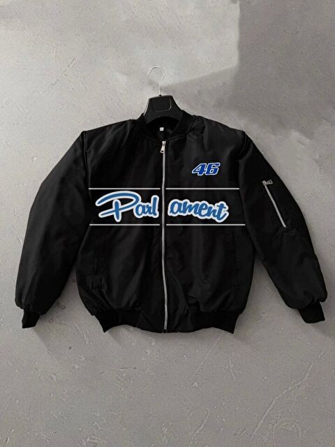 Jane's Tam Kalıp Uzun Kol Baskılı Bomber Ceket - Siyah