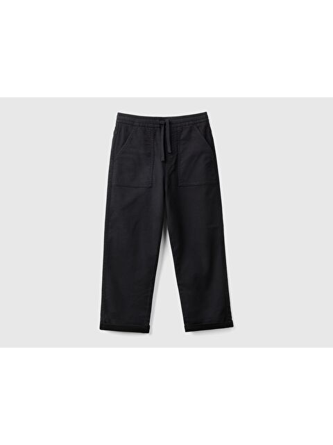 United Colors Of Benetton Erkek Çocuk Siyah Arka Cebi Logo İşlemeli Dört Cepli Jogger Pantolon - S000307489-19351