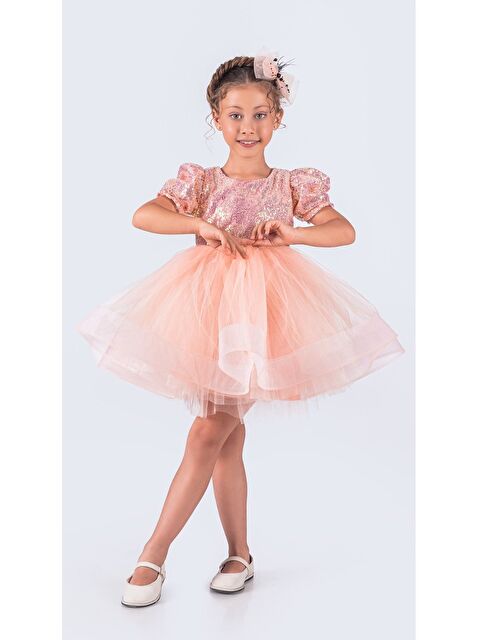 Mnk Baby & Kids Tütü Gren Etekli Kız Çocuk Pul Payetli Kısa Kol Kikidi Elbise MNK0601 - S000389042-24085