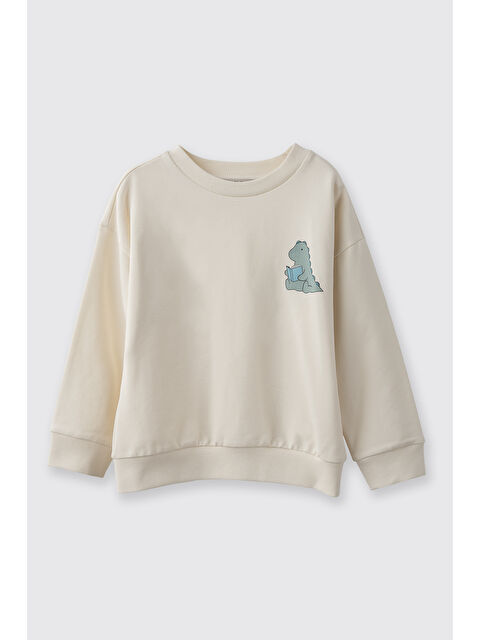 Panço Erkek Bebek Dinozor Baskılı Ekru Sweatshirt - S000514485-19965