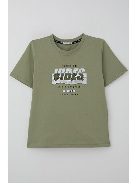 Breeze Erkek Çocuk Tişört Motivasyon Temalı & Sırt Kısmı Yazı Baskı Detaylı Haki Yeşil (9-16 Yaş) - S000502016-37310