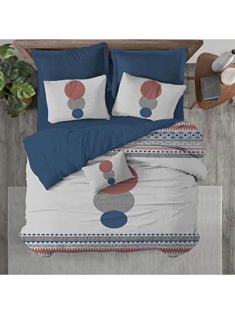 Evmila Geometrik Desen Baskılı Çift Kişilik 200x220 cm 2 Adet 50x70 cm Nevresim Takımı - Renkli - S000130703-23173