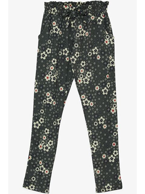 Breeze Kız Çocuk Tayt Pantolon Fiyonklu Çiçekli Haki Yeşil (6-10 Yaş) - S000033413-18547