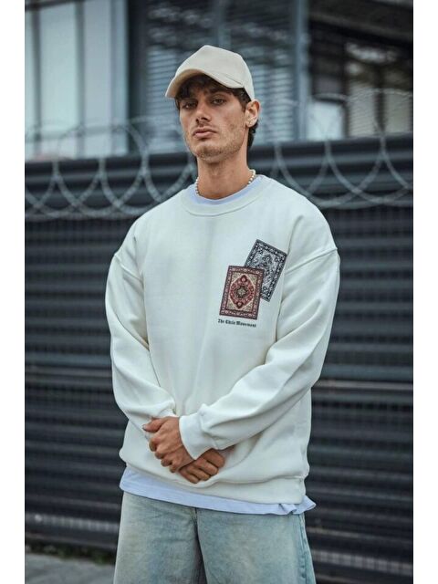 Jane's Uzun Kol Bisiklet Yaka Baskılı Sweatshirt - Beyaz