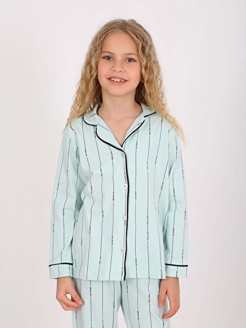 Vitmo Kız Çocuk Uzun Kollu Düğmeli Pijama Takımı Stay Focused Mint - S000327770-1180