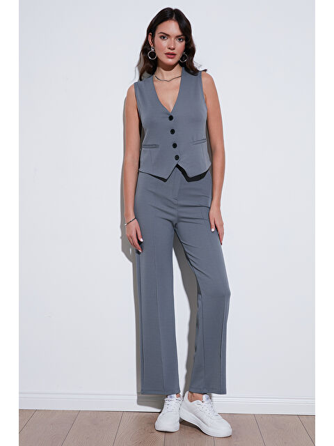 Lela Standart Fit Çimalı Normal Bel Düz Paça Kadın Pantolon 5865972 - S000290948-33408