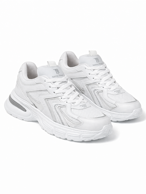 TONNY BLACK Kadın Beyaz Kalın Hafif Faylon Taban File Detaylı Bağcıklı Spor Ayakkabı - S000493966-21165