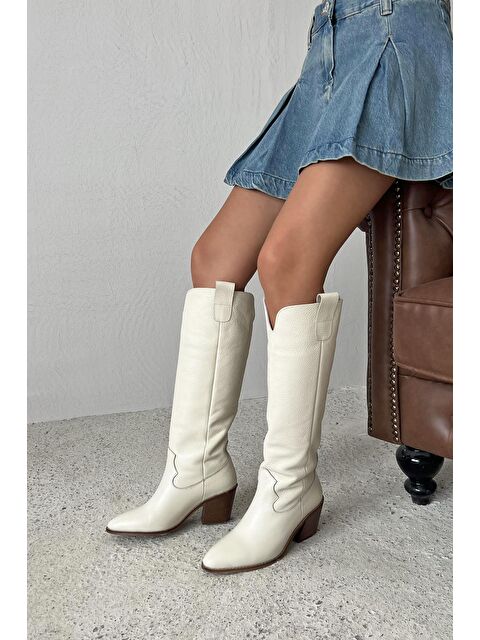 Straswans Nemy  Kadın Sivri Burun Hakiki Deri Çizme Bej - S000512753-19928