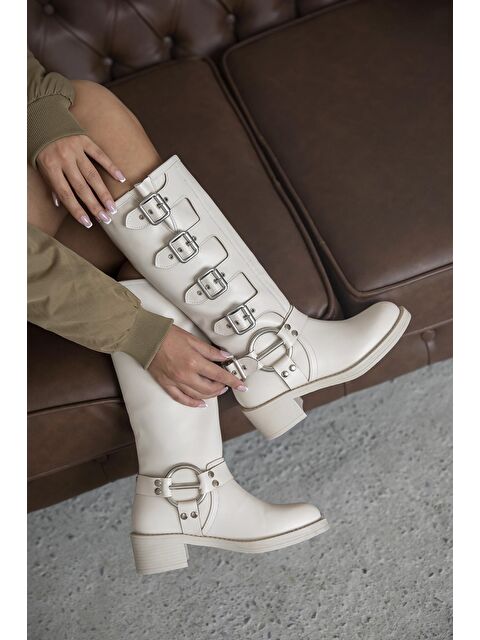 Straswans Kimberly Kadın Aksesuar Detay Deri Çizme Bej - S000512756-19928