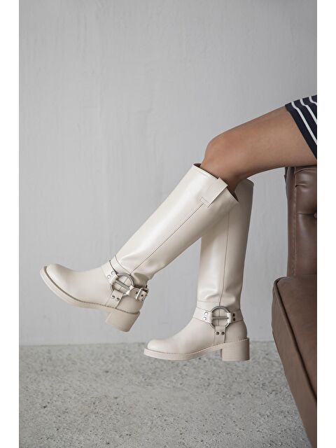 Straswans Legend Kadın Kemer Detay Binici  Deri   Çizme Bej - S000512760-19928