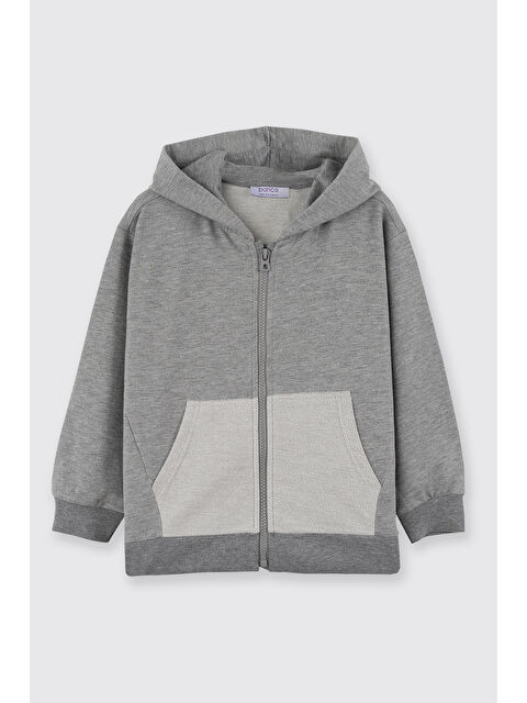 Panço Erkek Çocuk Kapüşonlu Fermuarlı Gri-Melanj Sweatshirt - S000421772-74