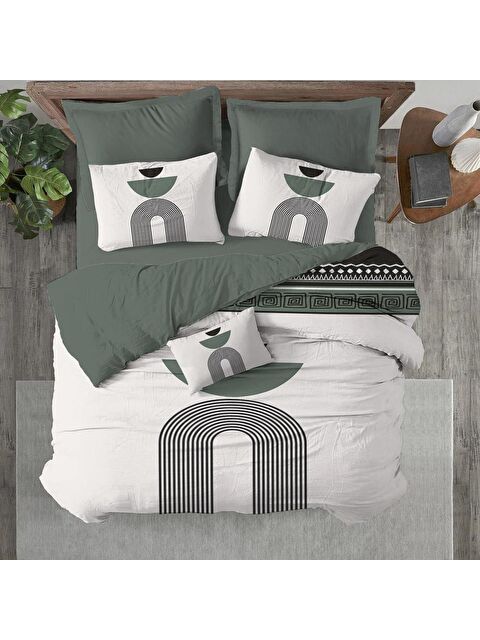 Evmila Geometrik Desen Baskılı Çift Kişilik 200x220 cm 2 Adet 50x70 cm Nevresim Takımı - Renkli - S000130706-23173