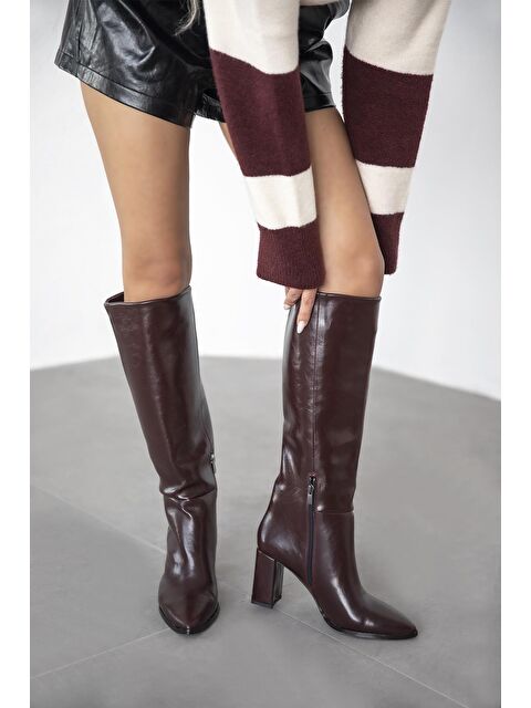 Straswans Sawyer Kadın Sivri Burun Kırışık Deri Çizme Bordo - S000512773-19951