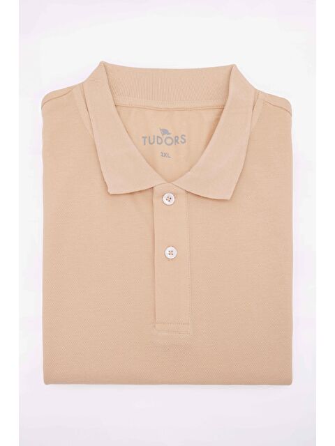 TUDORS Erkek Big Size Büyük Beden %100 Pamuk Düz Pike Bej Polo Yaka Tişört