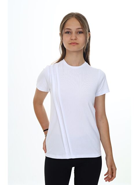 Toontoykids Kız Çocuk Bisiklet Yaka Kısa Kollu Pileli Tişört - S000501978-20063