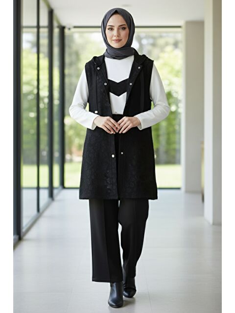 Julude Kapüşonlu Yelek Tunik Pantolon Tesettür Üç Lü Takım - S000491577-19351