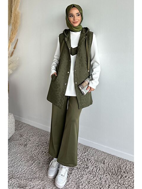 Julude Kapüşonlu Yelek Tunik Pantolon Tesettür Üç Lü Takım - S000491577-18547