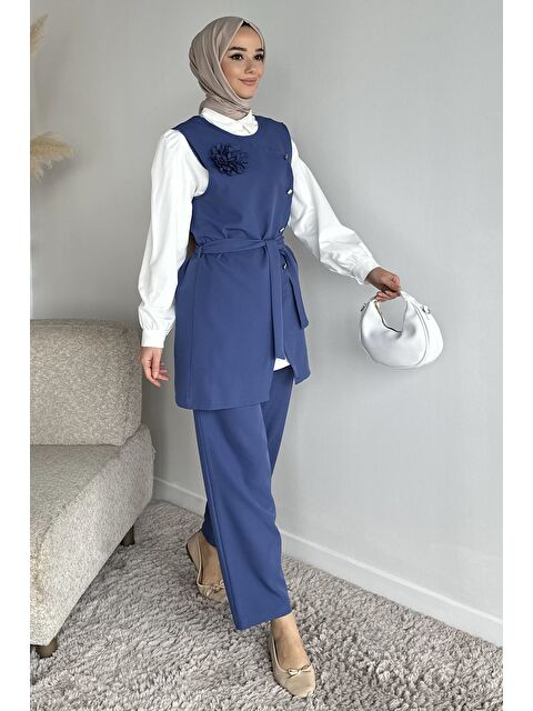 Julude Aksesuarlı Gömlek Yelek Pantolon Tesettür Üçlü Takım - S000470436-23093