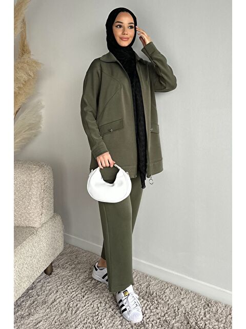 Julude Ön Fermuarlı Tunik Bel Lastikli Pantolon Tesettür İkili Takım - S000491580-18547