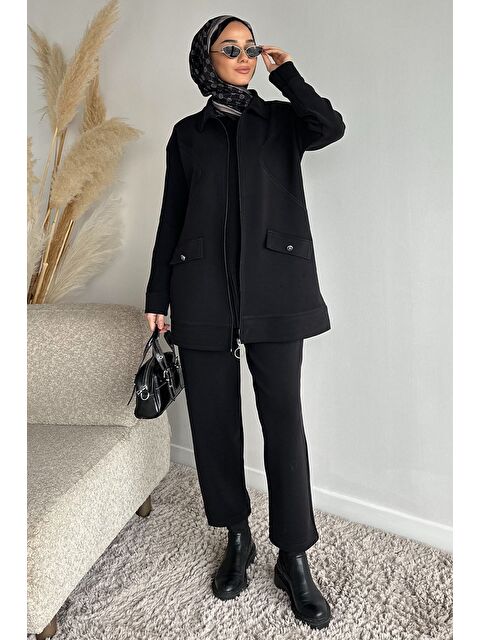 Julude Ön Fermuarlı Tunik Bel Lastikli Pantolon Tesettür İkili Takım - S000491580-19351