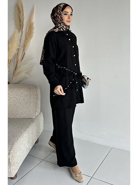 Julude Taş İşlemeli Tunik Pantolon Tesettür İkili Takım - S000470329-19351