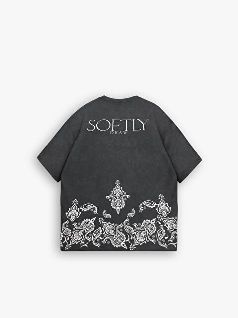 Abluka Online Oversize Etknik Desen Baskılı Yıkamalı Erkek %100 Pamuk Tişört - S000203064-29666