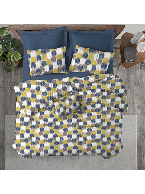 Evmila Yaprak Desen Baskılı Çift Kişilik 200x220 cm 2 Adet 50x70 cm Nevresim Takımı - Renkli - S000130709-23173