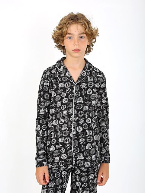 Vitmo Erkek Çocuk Uzun Kollu %100 Pamuklu Düğmeli Pijama Takımı Arma Uzun - S000332872-19351