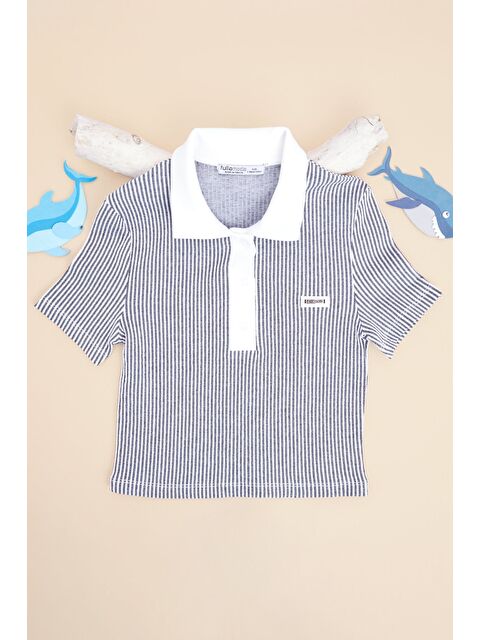 Fullamoda Çizgili Polo Yaka Armalı Kız Çocuk Tişört - S000527987-21164