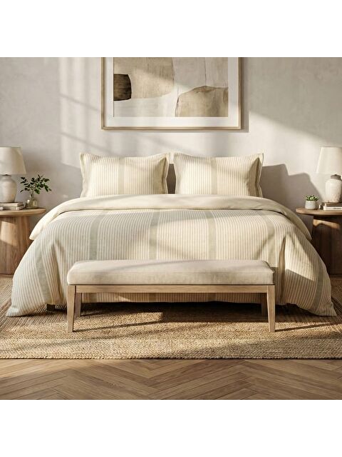 Evidea Soft Ciro İpliği Boyalı Çift Kişilik Nevresim Takımı - Krem / Yeşil