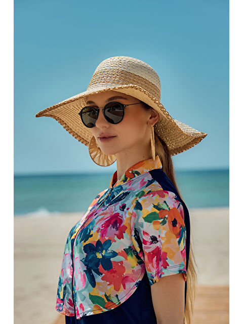 Remsa Mayo Zigzag Şerit Detaylı Hasır Plaj Şapkası RŞ-2103 Bej03 - S000400042-19928