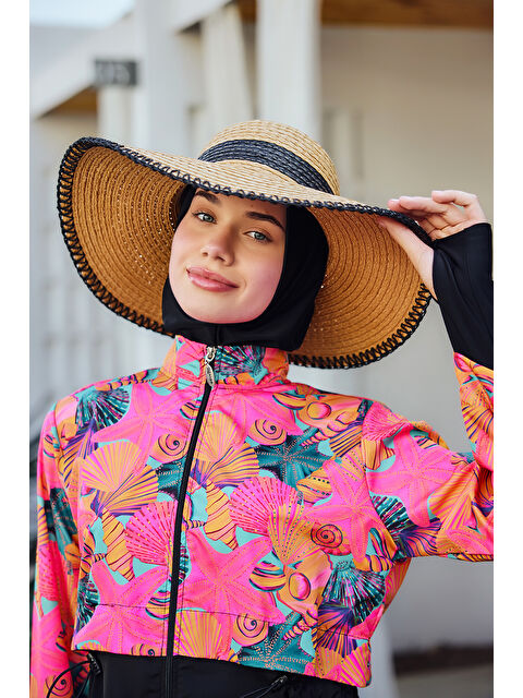 Remsa Mayo Zigzag Şerit Detaylı Hasır Plaj Şapkası RŞ-2103 Camel03 - S000400042-4557