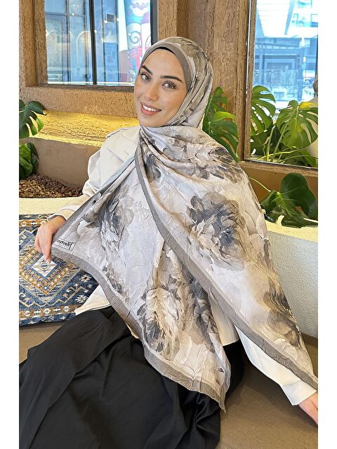 Lamelif Flower Desen Bambu Şal Soft Kahve - S000529580-19413