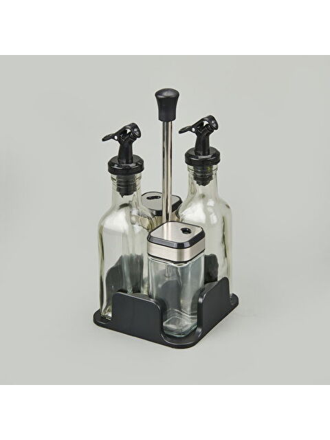 Tohana 4'lü Cam Tuzluk Yağlık Sirkelik Seti - Şeffaf / Siyah - S000511682-26865