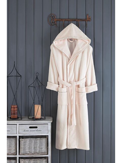 Varol Biyeli Kapüşonlu Bambu Bornoz-KREM-L/XL-S/M