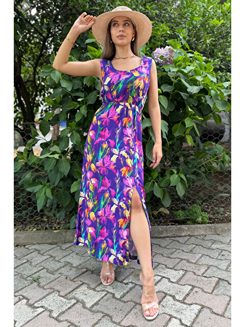 Gülseli Kalın Askılı Bel Lastikli Desenli Elbise - S000289607-20042