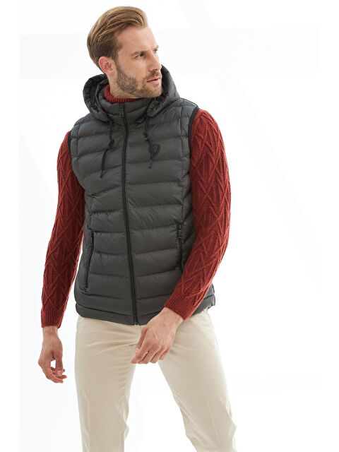 Danger Erkek Çıkarılabilir Kapüşonlu Standart Kalıp Şişme Yelek Antrasit - S000261854-29666