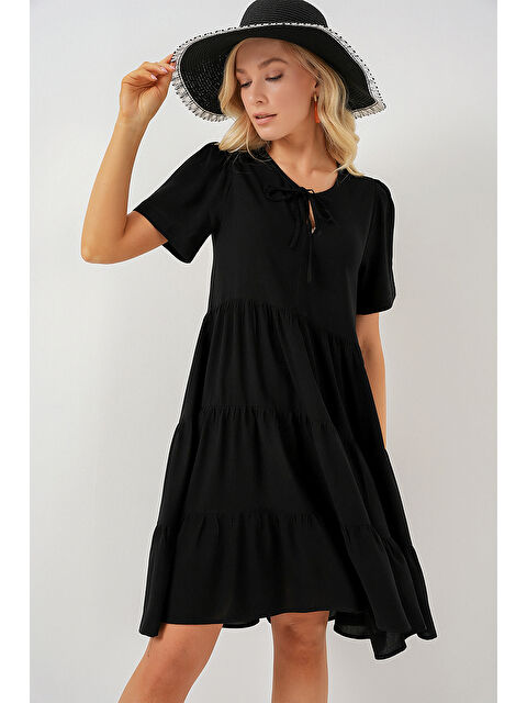 Bigdart Kadın Kısa Kol Kısa Elbise 2554 - Siyah - S000393163-19351