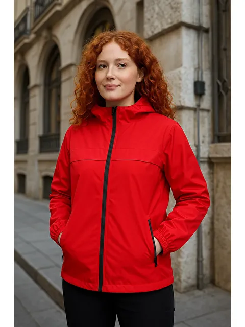 Comstar Kadın Astarlı Kapüşonlu Kırmızı Rüzgarlık & Yağmurluk
