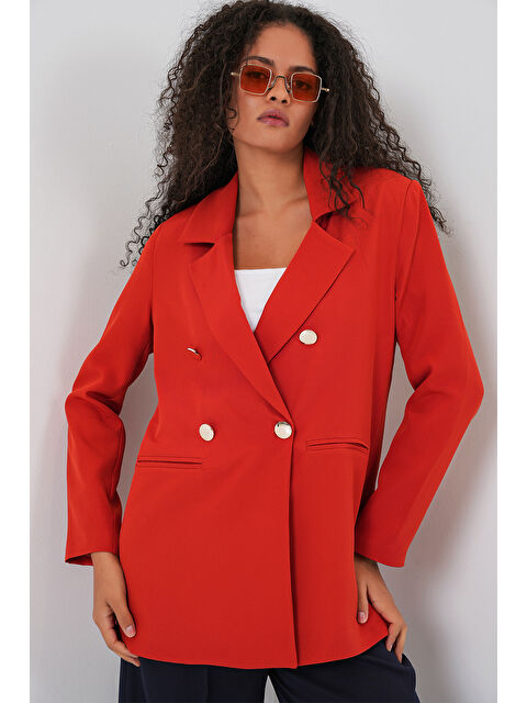 Bigdart Kadın Kruvaze Yaka Blazer Ceket 0722 - Kiremit - S000448885-18657
