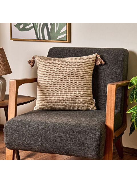 Evidea Soft Shiny Kırlent - Bej / Kahverengi - 45x45 cm - S000511696-37207