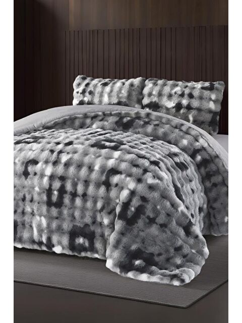 Çeyiz Diyarı Alvina Dama Tavşan Tüyü Çift Kişilik Yatak Örtüsü 220x240 Cm Gri - S000490607-20600