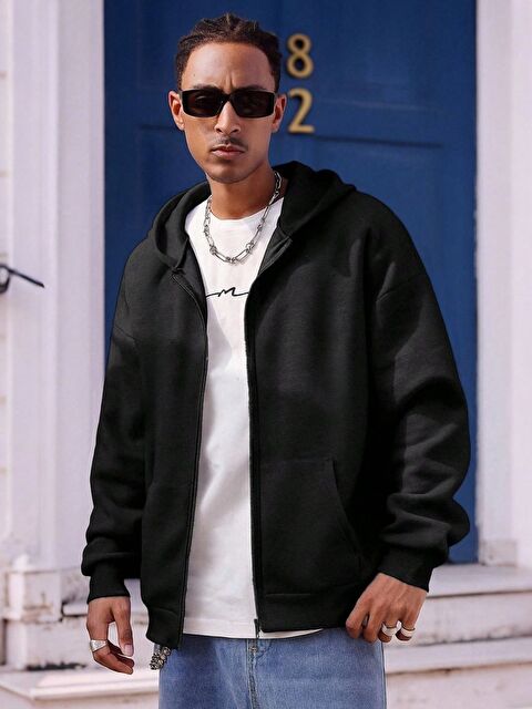 Trendseninle Erkek Siyah Uzun Kollu Fermuarlı Hırka - S000473327-19351