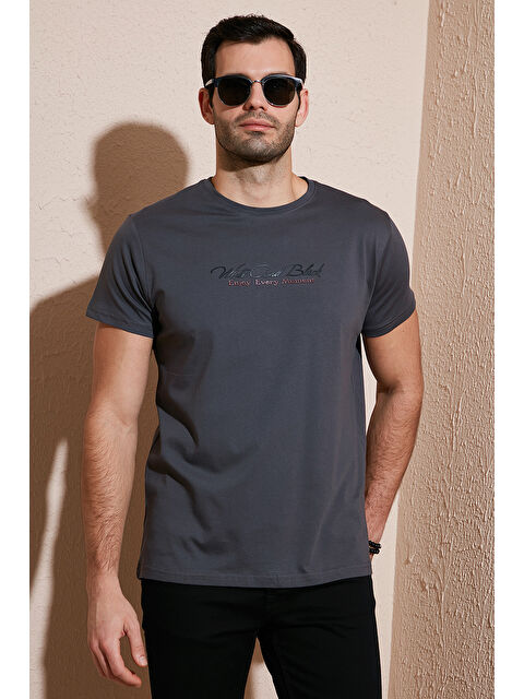 Buratti Baskılı Bisiklet Yaka %100 Pamuk Slim Fit Erkek Tişört 541ENJOY - S000001199-33408